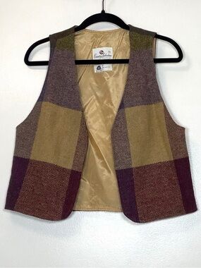 70s Vintage Colorblock Wool Blend Vest in Mustard & Plum